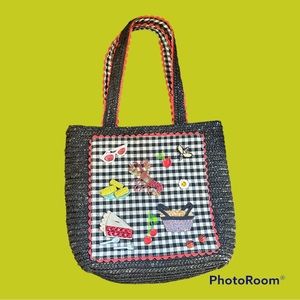 Cappelli Straw World Hand Bag Purse picnic lobster ladybug